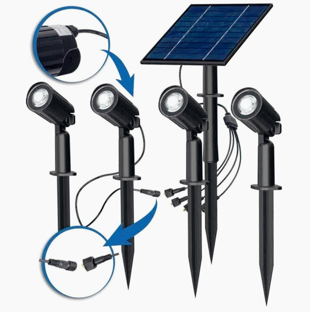 Set 4 faretti LED a picchetto 40W solare, luce 3000K/6500K, IP65 - ambraled