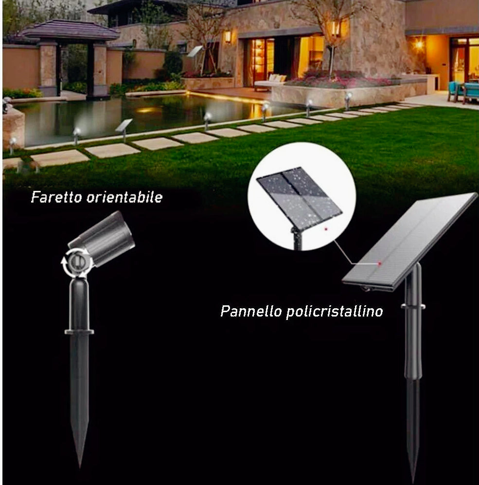 Set 4 faretti LED a picchetto 40W solare, luce 3000K/6500K, IP65 - ambraled