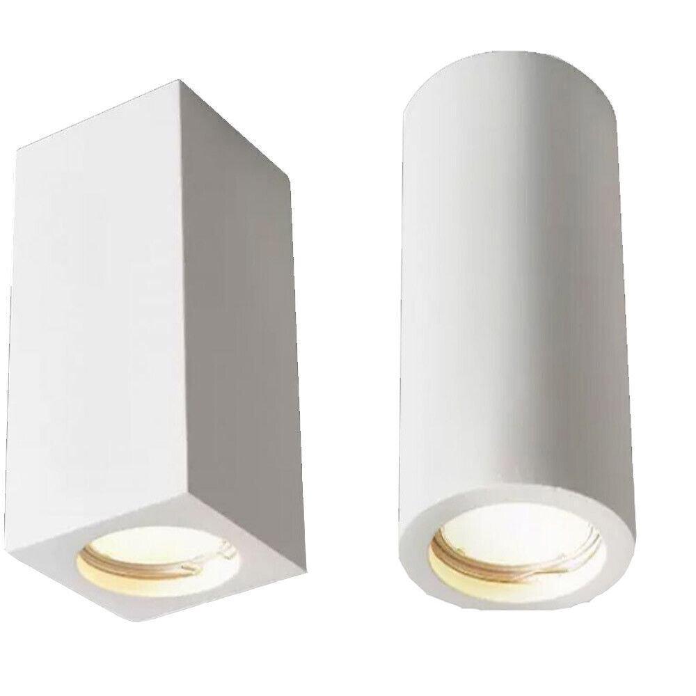 Applique soffitto in gesso verniciabile – Forma cilindrica o cubica, supporto GU10, misure 14x7 cm - ambraled