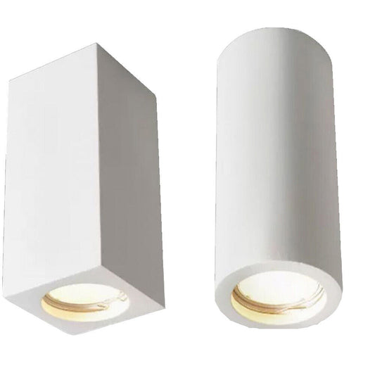 Applique soffitto in gesso verniciabile – Forma cilindrica o cubica, supporto GU10, misure 14x7 cm - ambraled