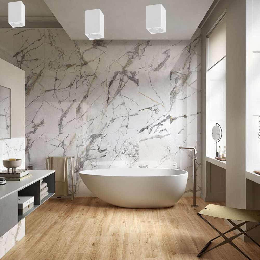 Applique soffitto in gesso verniciabile – Forma cilindrica o cubica, supporto GU10, misure 14x7 cm - ambraled