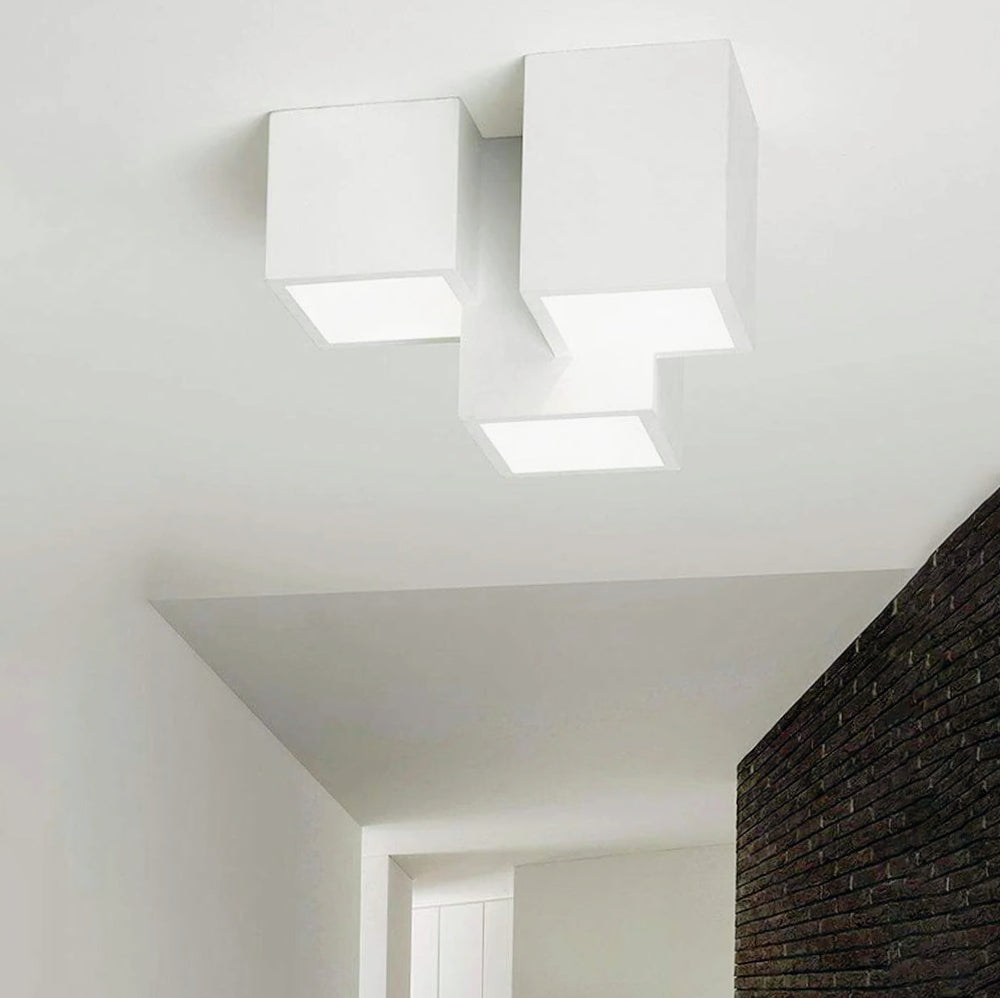 Lampada in gesso da soffitto a 3 cubi – Lampadario verniciabile con lampade GU10 - ambraled