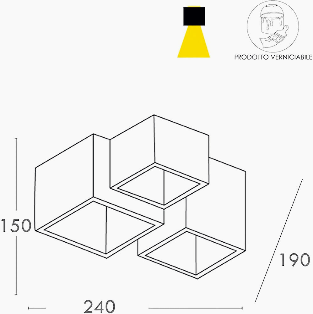 Lampada in gesso da soffitto a 3 cubi – Lampadario verniciabile con lampade GU10 - ambraled