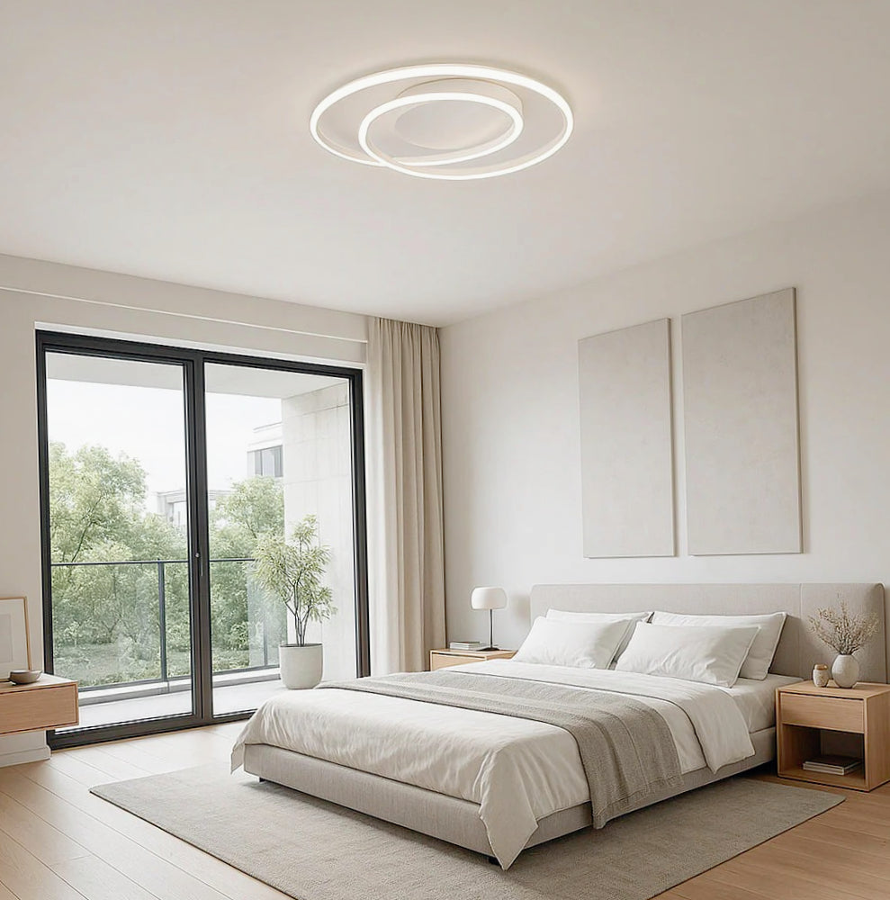 Plafoniera LED 32W - Design cerchio spirale bianco con tecnologia CCT (regolazione luce 6500K/4000K/3000K) - ambraled