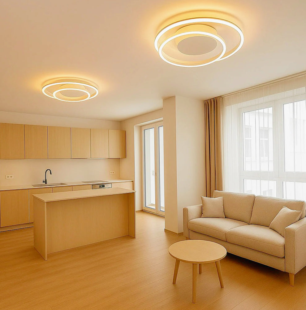 Plafoniera LED 32W - Design cerchio spirale bianco con tecnologia CCT (regolazione luce 6500K/4000K/3000K) - ambraled