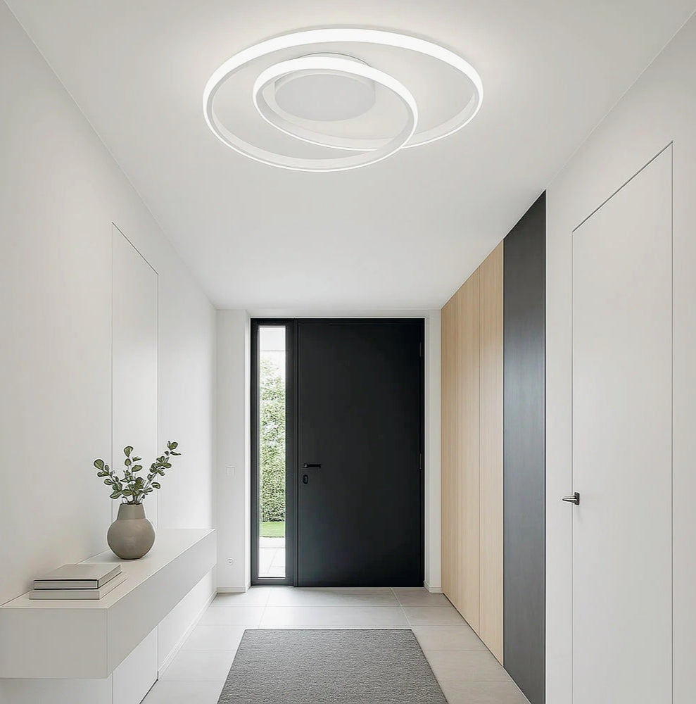 Plafoniera LED 32W - Design cerchio spirale bianco con tecnologia CCT (regolazione luce 6500K/4000K/3000K) - ambraled