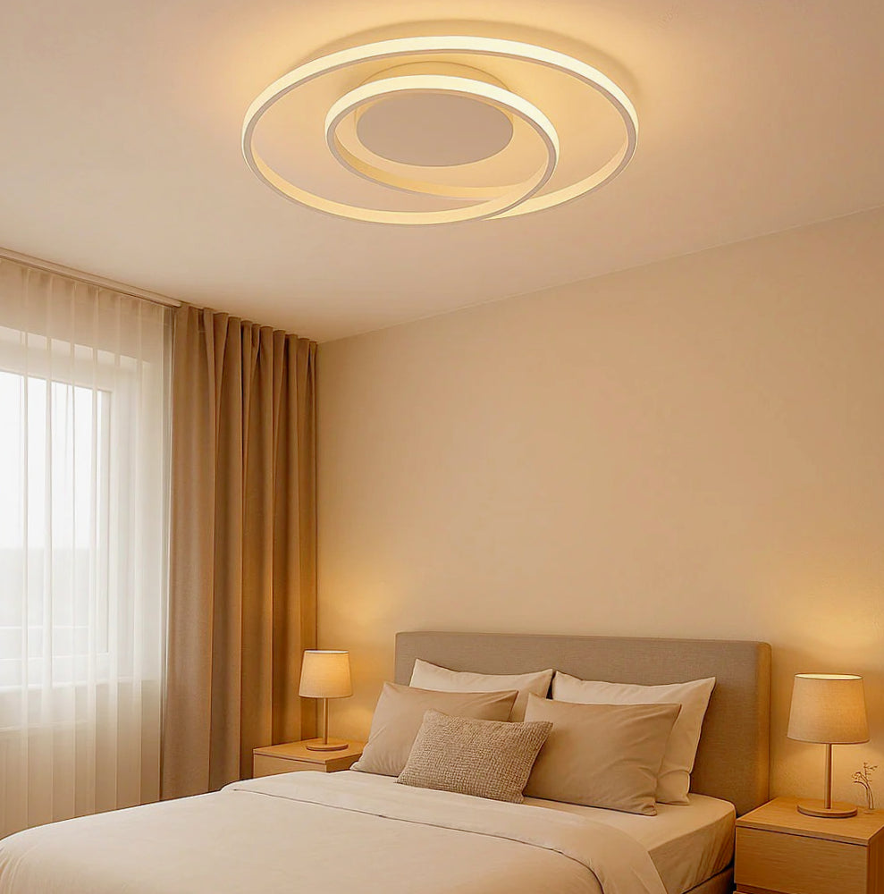 Plafoniera LED 32W - Design cerchio spirale bianco con tecnologia CCT (regolazione luce 6500K/4000K/3000K) - ambraled