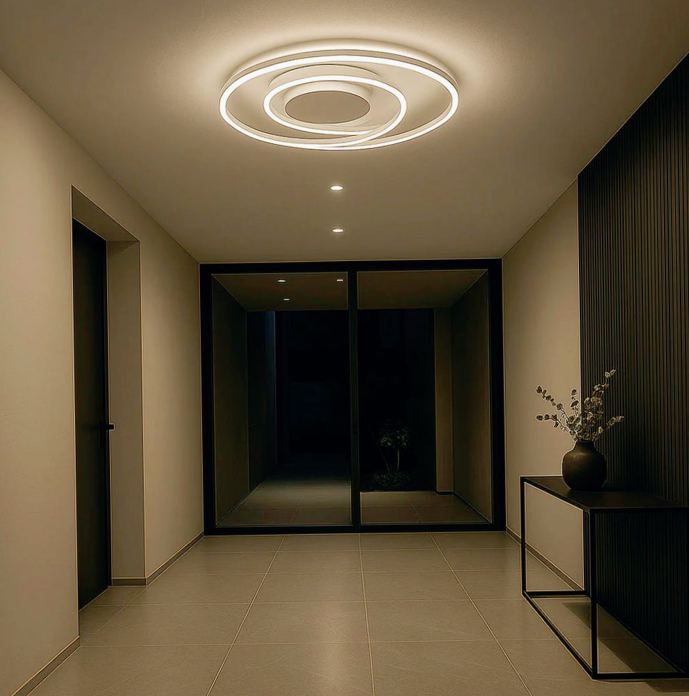 Plafoniera LED 32W - Design cerchio spirale bianco con tecnologia CCT (regolazione luce 6500K/4000K/3000K) - ambraled