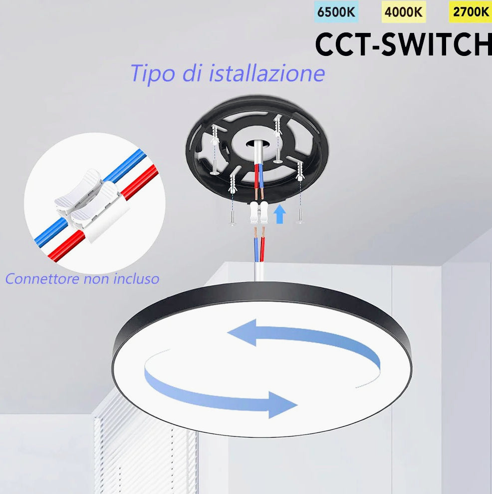 Plafoniera LED ultra sottile 45W con tecnologia CCT - Regolazione temperatura luce da 6500K a 2700K - ambraled