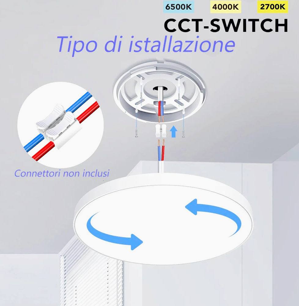 Plafoniera LED ultra sottile 45W con tecnologia CCT - Regolazione temperatura luce da 6500K a 2700K - ambraled