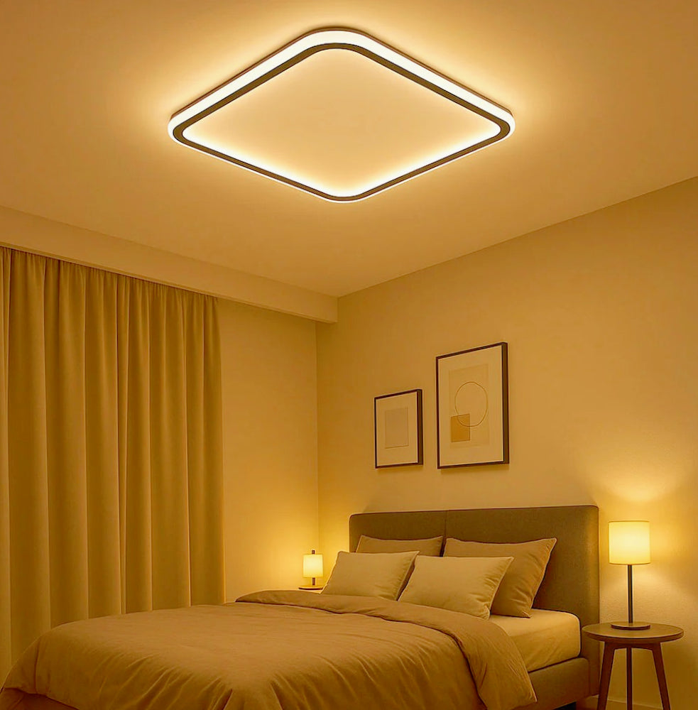 Plafoniera LED quadrata 50W bianca con bordo e tecnologia CCT (regolazione colore luce) - ambraled