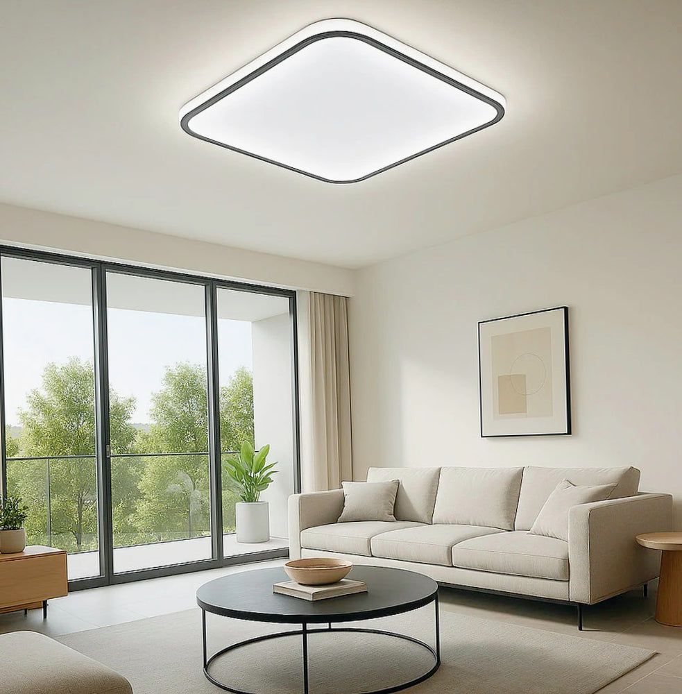 Plafoniera LED quadrata 50W bianca con bordo e tecnologia CCT (regolazione colore luce) - ambraled