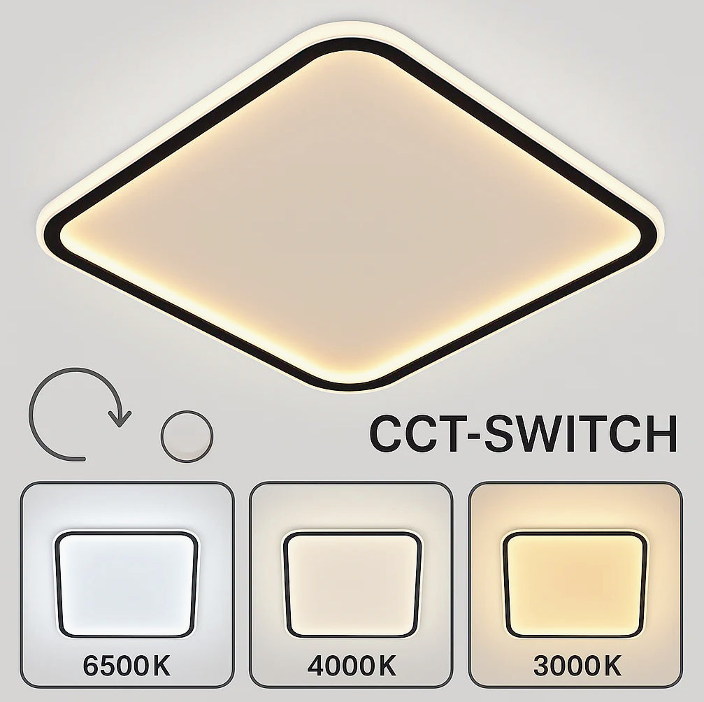 Plafoniera LED quadrata 50W bianca con bordo e tecnologia CCT (regolazione colore luce) - ambraled