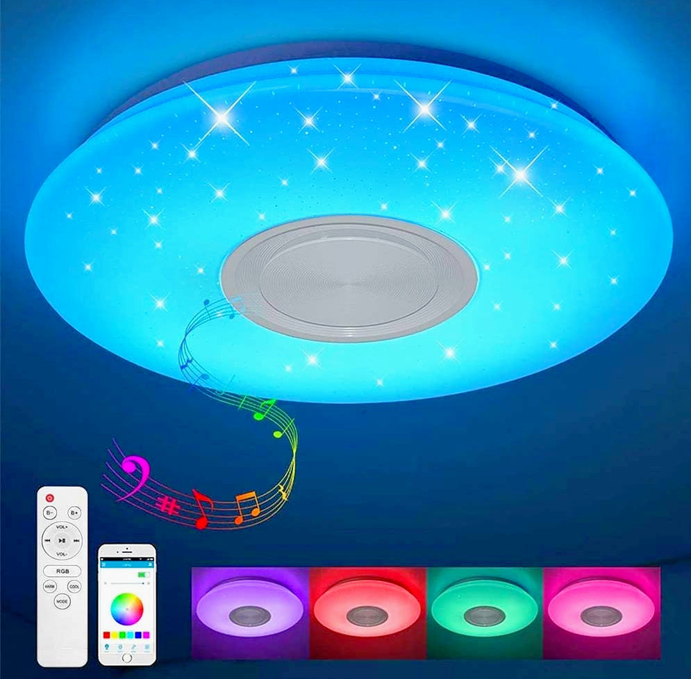 Plafoniera LED RGB 65W dimmerabile con controllo Bluetooth, telecomando e app - ambraled