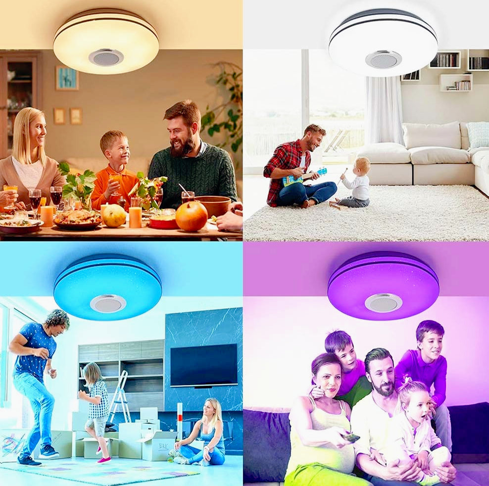 Plafoniera LED RGB 65W dimmerabile con controllo Bluetooth, telecomando e app - ambraled