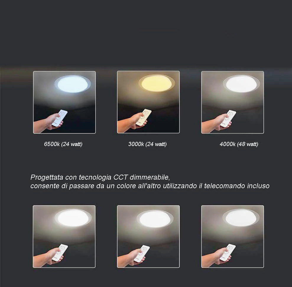 Plafoniera LED rotonda 48W dimmerabile con regolazione CCT (bianca/calda/naturale) - ambraled