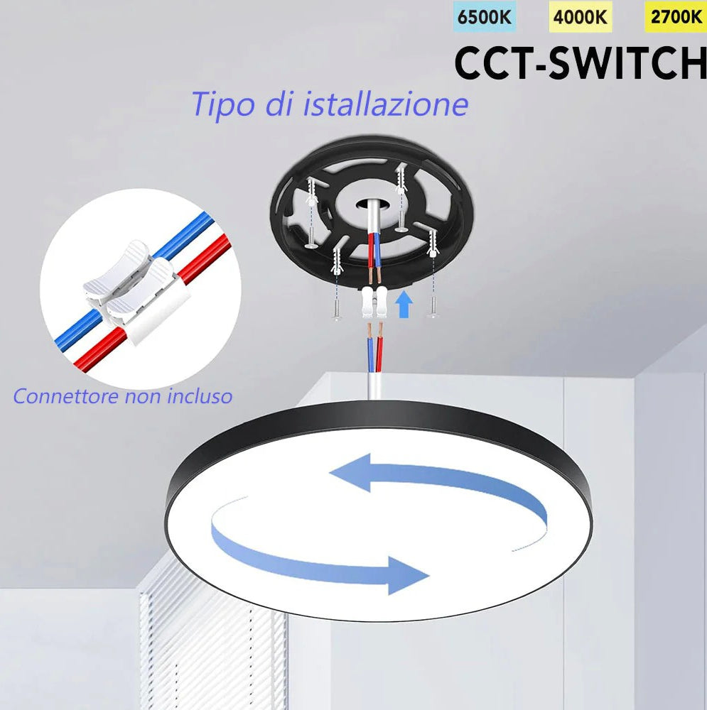 Plafoniera LED ultra sottile 36W con tecnologia CCT - Regolazione luce da 6500K (fredda) a 2700K (calda) - ambraled
