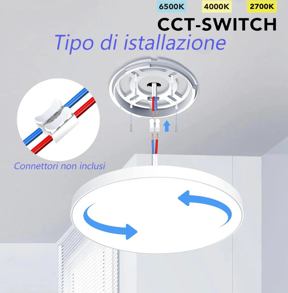 Plafoniera LED ultra sottile 36W con tecnologia CCT - Regolazione luce da 6500K (fredda) a 2700K (calda) - ambraled