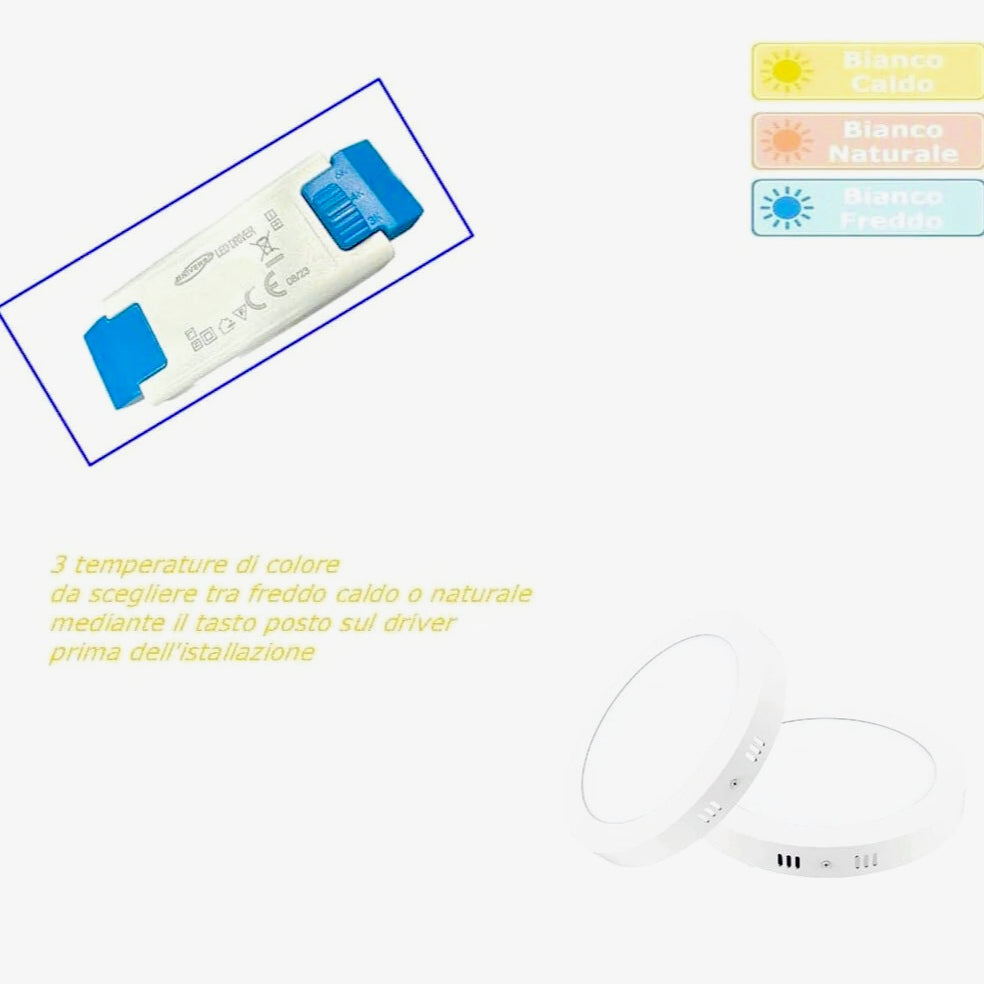 Plafoniera LED 24W - Tecnologia CCT con 3 colorazioni di luce (fredda 6500K / calda 3000K / naturale 4000K) - ambraled