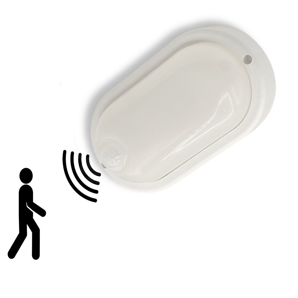 Plafoniera led con sensore di movimento 9W 6500k tonda o ovale IP56 - ambraled