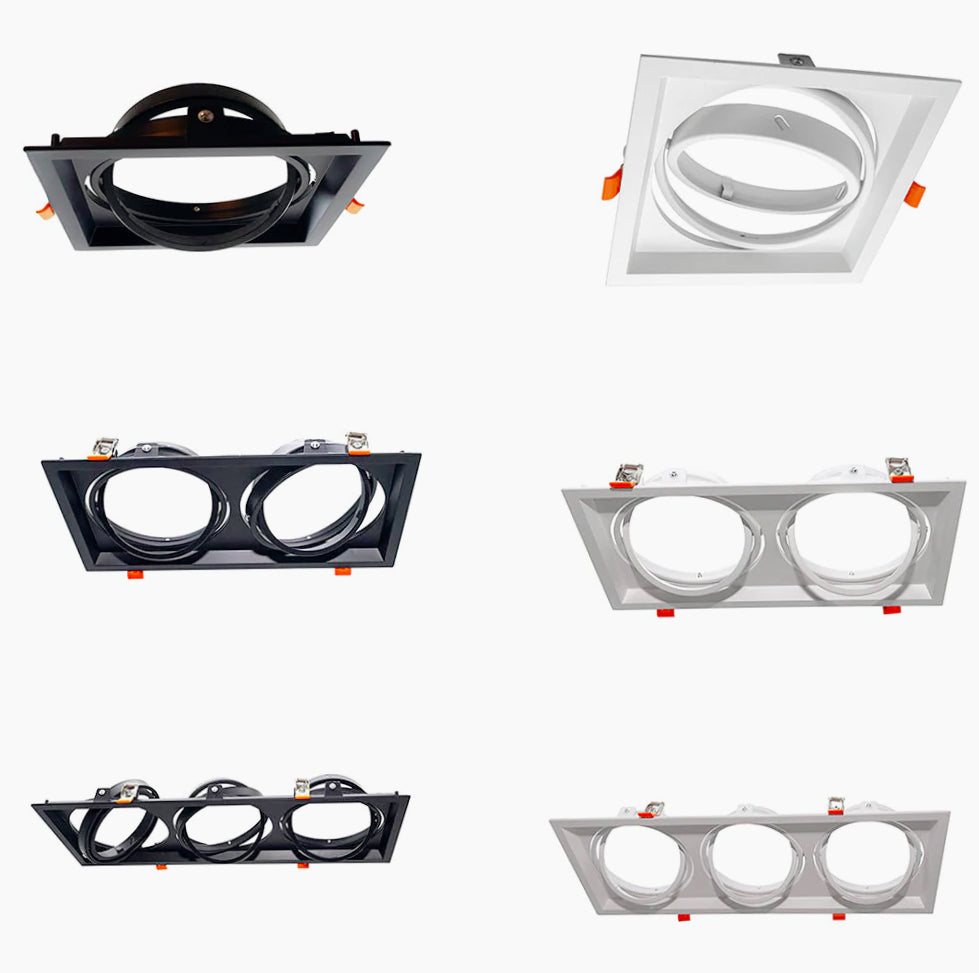 Portafaretto incasso – Orientabile per faretto AR111, disponibile in versioni con 1, 2 o 3 diffusori - ambraled