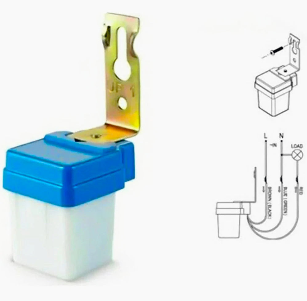 Sensore crepuscolare per lampade e faretti, corrente massima 6A, adatto per uso interno ed esterno, protezione IP44, funzione di interruttore automatico - ambraled