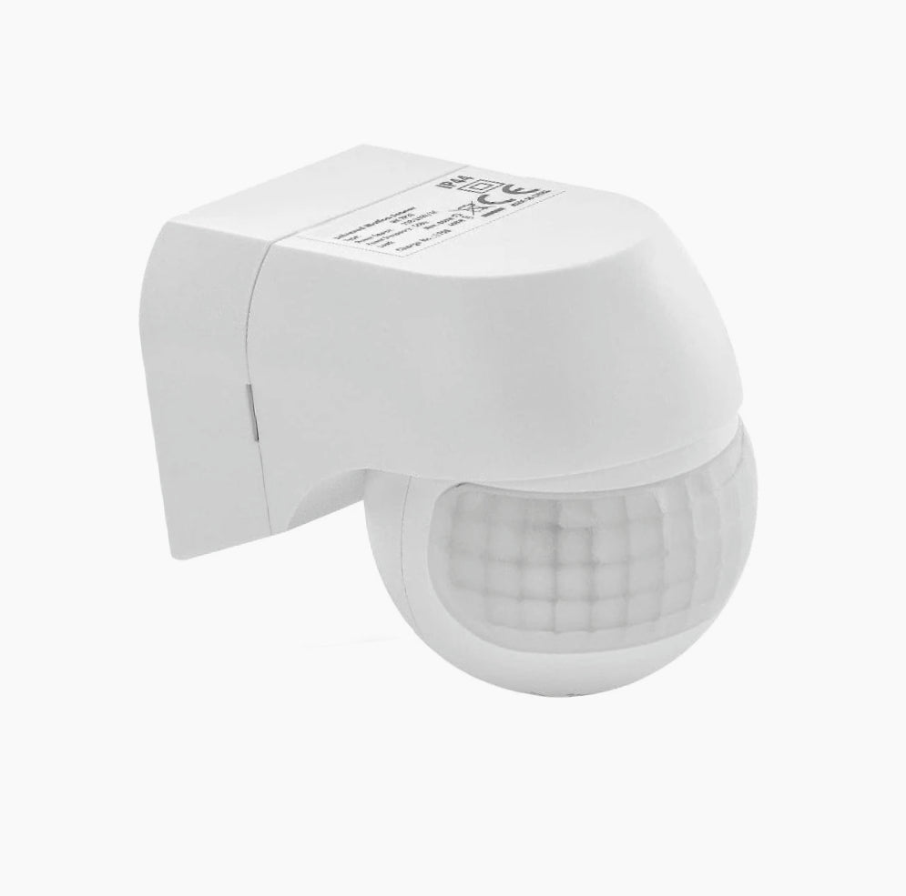 Sensore di movimento a infrarossi per luce fino a 800 W, con regolazioni, angolo di copertura 180° e protezione IP44 - ambraled