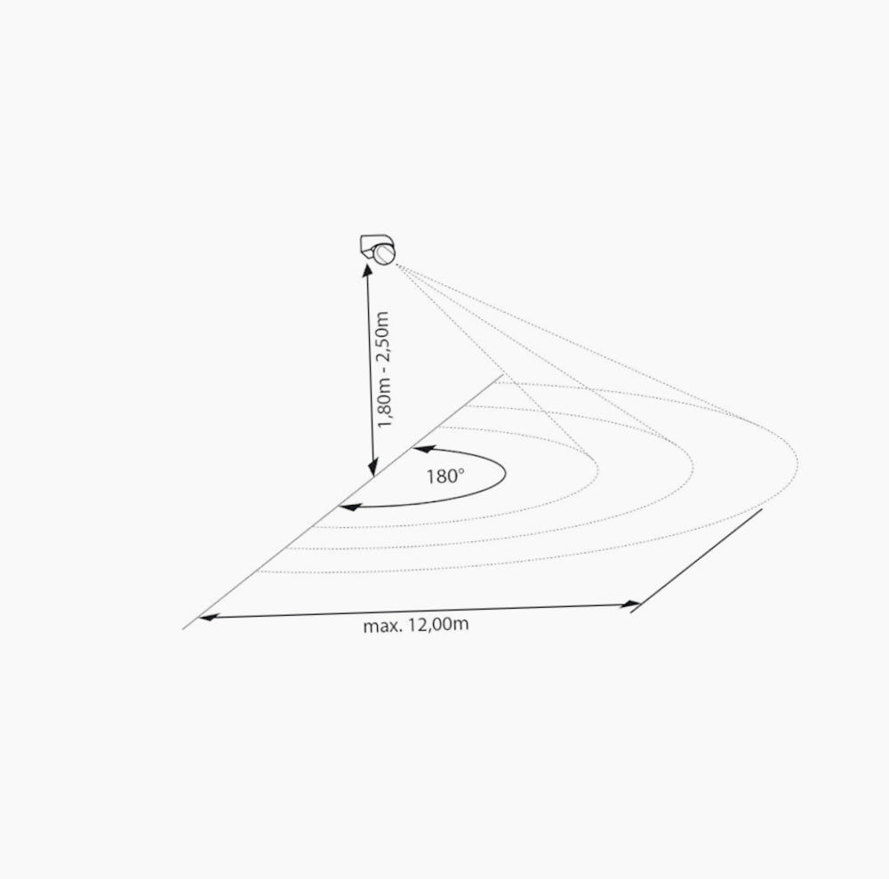 Sensore di movimento a infrarossi per luce fino a 800 W, con regolazioni, angolo di copertura 180° e protezione IP44 - ambraled