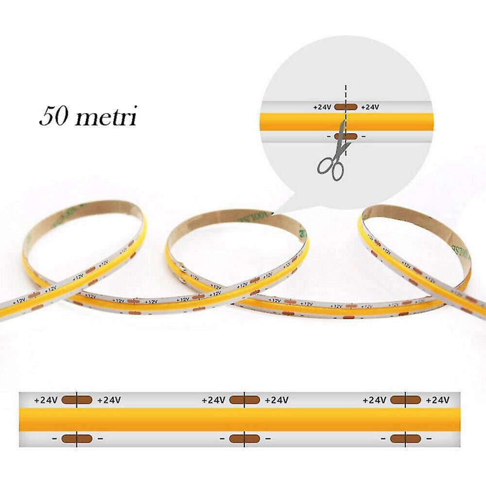 Striscia led COB strip 50MT 24V 600 watt luce fredda calda naturale - ambraled